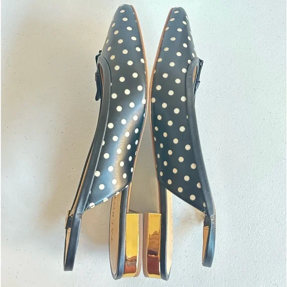 Talbots Edison Slingback Flats Polka Dot Print Gold Mirrored Low Heel Size 8M - Picture 9 of 12